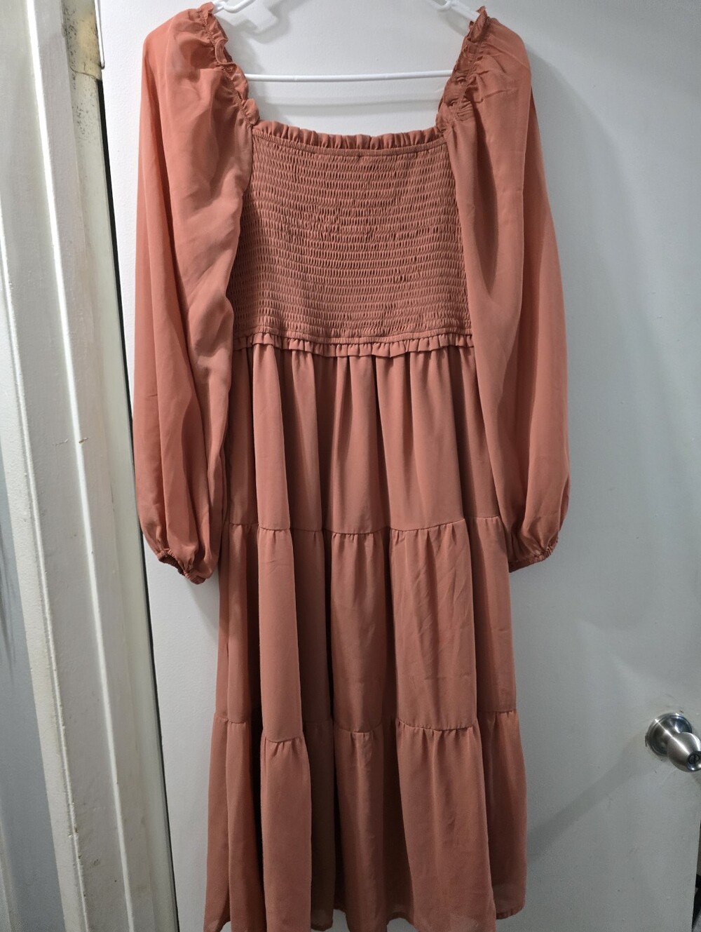 Smocked Square-Neck Maxi Dress in Dusty Coral